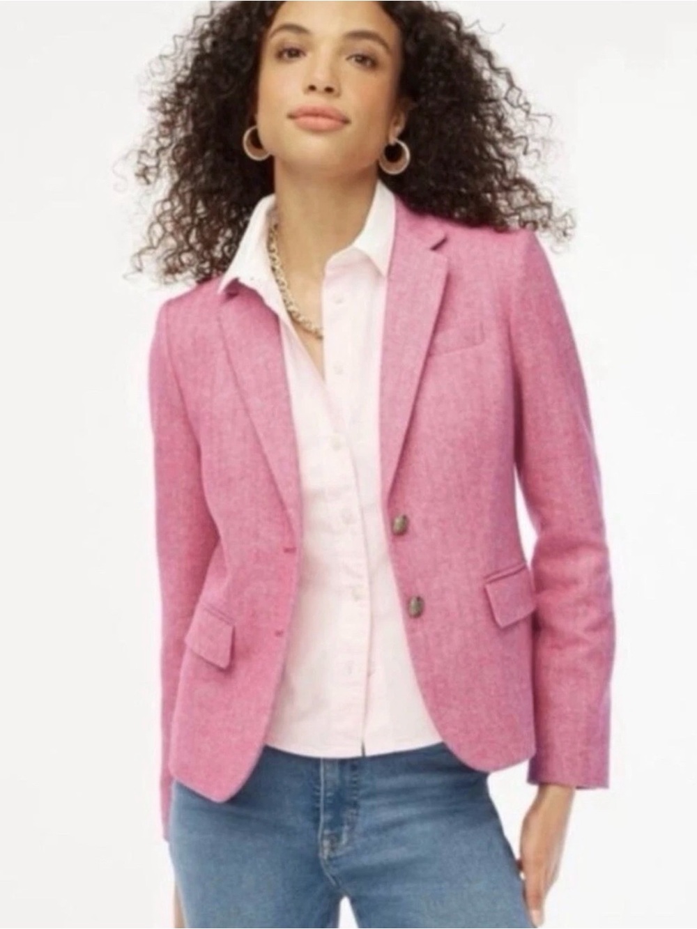 NWOT J. Crew Pink Herringbone Tailored Wool-Blend Blazer Size 2